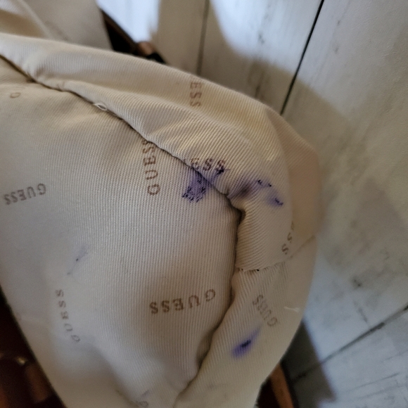 GUESS Cool Mix Handbag | Metallic Bronze & Taupe Satchel with Strap - Picture 11 of 12